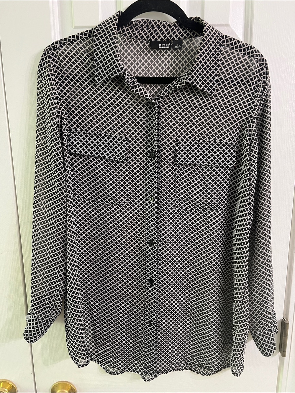 a.n.a Black and White Lattice Print Button-Down Shirt